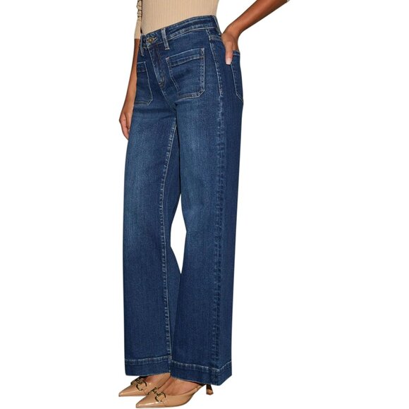 Wide Leg Jeans Women Cotton Polyester Spandex High Waisted Loose Denim Pants - Picture 2 of 7